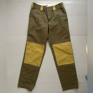 RARE Dickies Slim Straight Contrast Double Knee Work Pants Olive Green 30 x 32